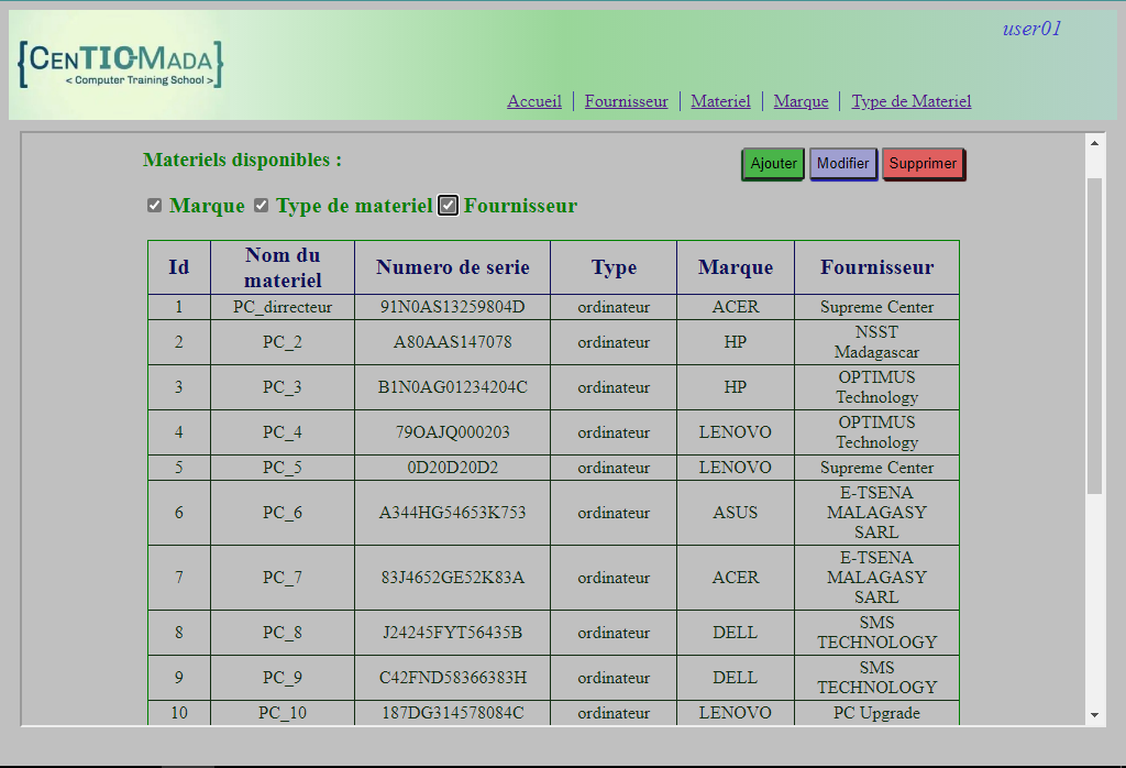 Image - page matériels